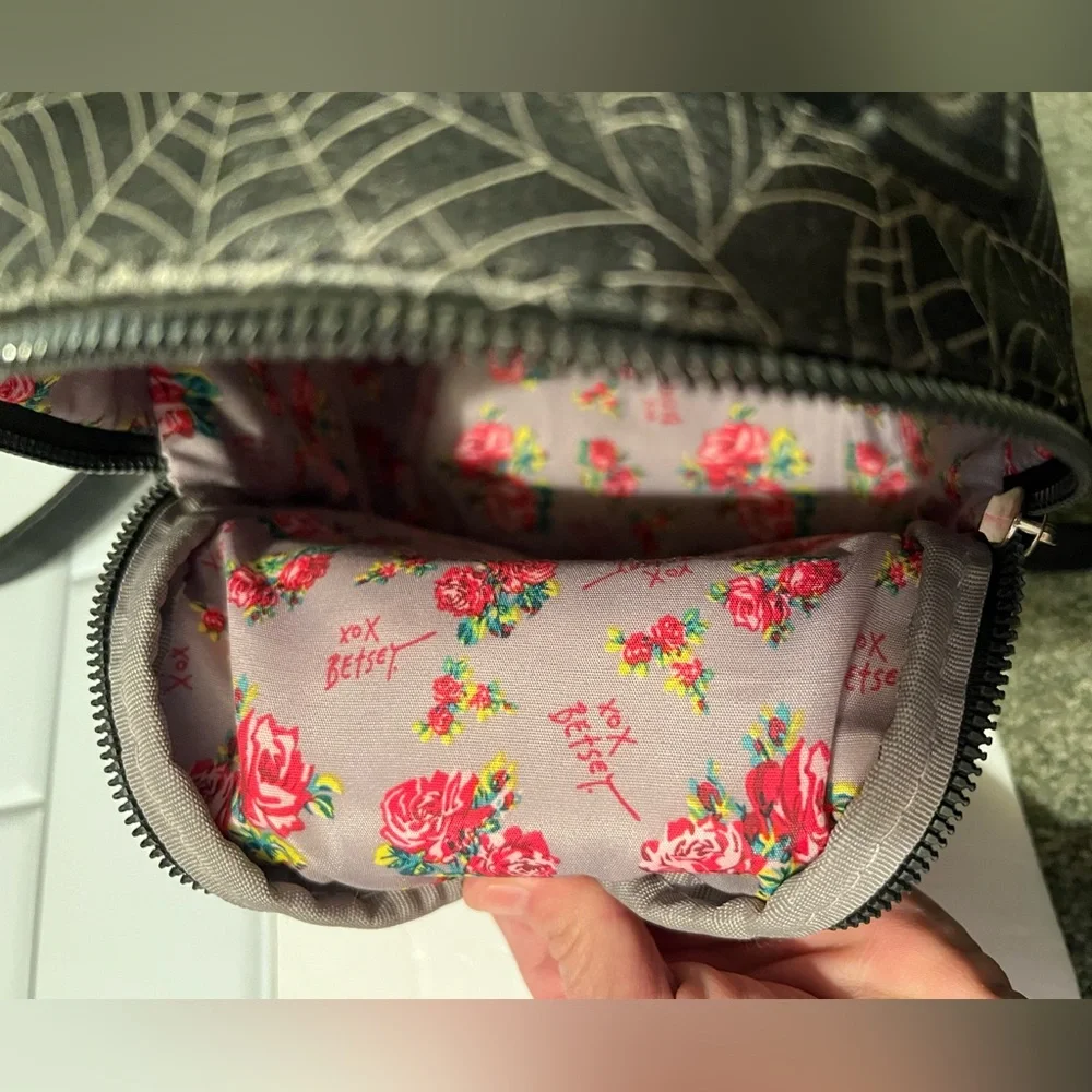 Betsey Johnson Black and Gray Cat spiderweb mini Backpack - Picture 4 of 9